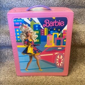 1989 Barbie doll trunk with 1990 bath time fun bsrbie and accessories as shown